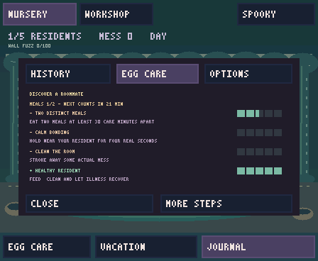 Actual Egg Care progress checklist